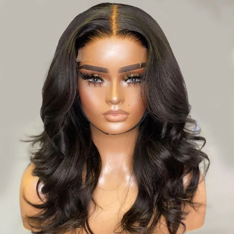 Natual Black Body Wave Glueless 5x5 Lace Closure Wig