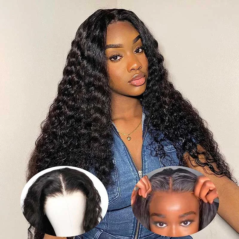 Alibonnie Glueless Wear And Go 6x4 Deep Wave Lace Closure Wigs With Pre Cut Lace Hairline 180% Density