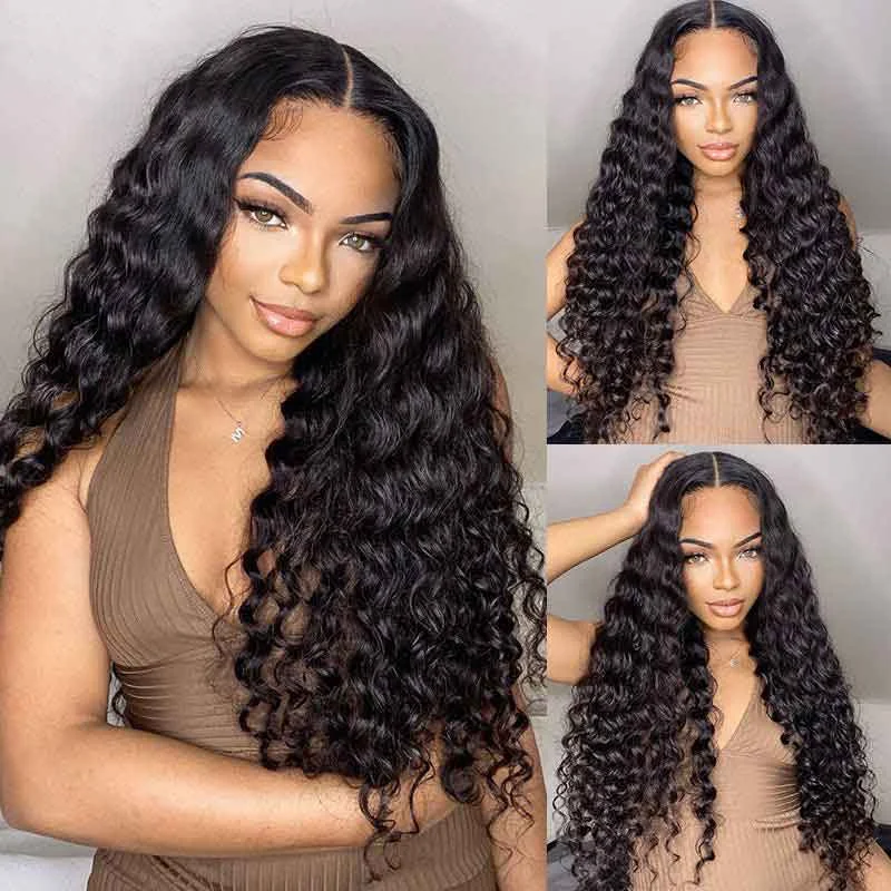 Alibonnie Glueless Wear And Go 6x4 Deep Wave Lace Closure Wigs With Pre Cut Lace Hairline 180% Density