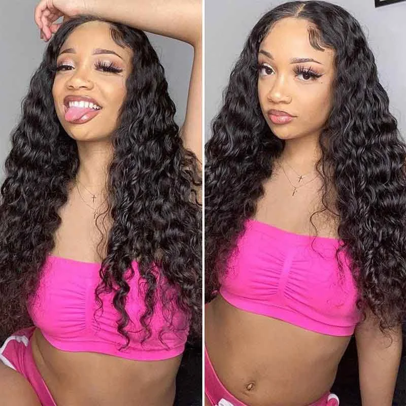 Alibonnie Glueless Wear And Go 6x4 Deep Wave Lace Closure Wigs With Pre Cut Lace Hairline 180% Density