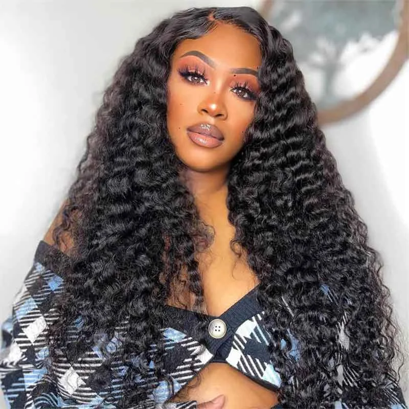 Alibonnie Glueless Wear And Go 6x4 Deep Wave Lace Closure Wigs With Pre Cut Lace Hairline 180% Density