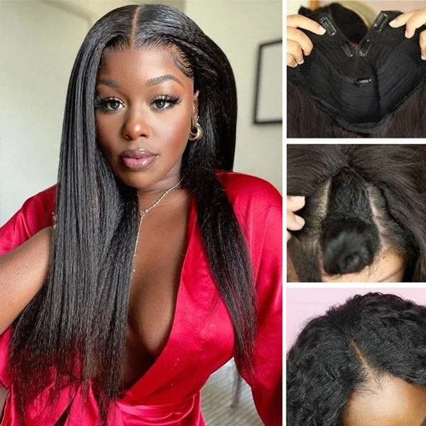 Glueless V Part Wig Kinky Straight V Part Wigs Beginner Friendly Upgrade U Part Human Hair Wigs