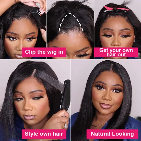 Glueless V Part Wig Kinky Straight V Part Wigs Beginner Friendly Upgrade U Part Human Hair Wigs