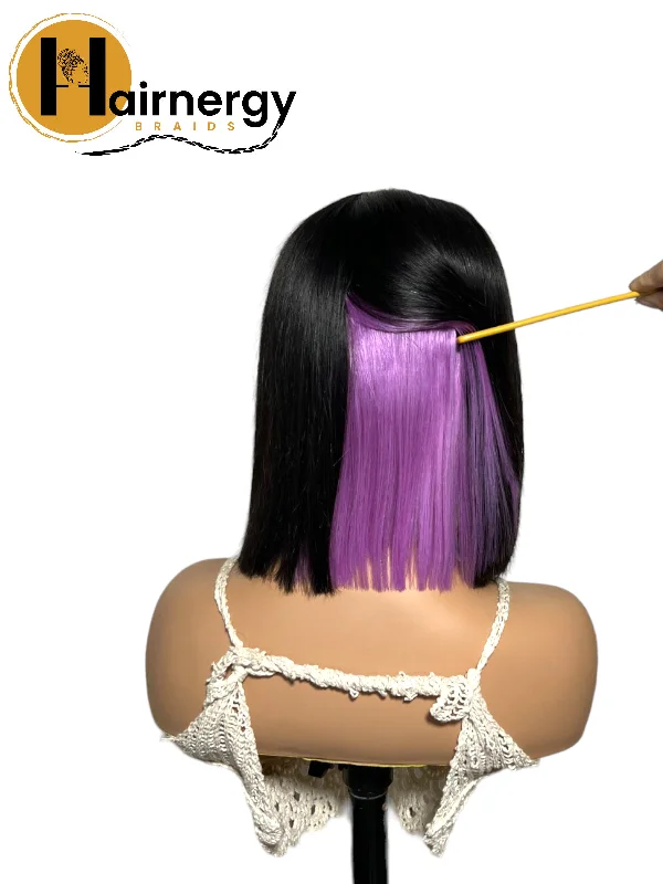 Black/Purple Wear & Go Glueless Straight Bob Wigs 180% Density 4×6 HD Lace Closure Wig Human Hair