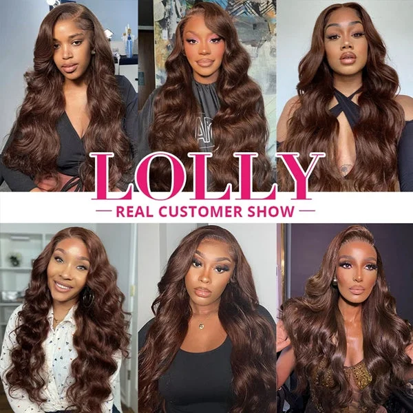 Lolly #4 Chocolate Brown Glueless 13x4 HD Lace Front Wigs Pre Plucked Wear & Go Colored Body Wave Human Hair Wigs For Women