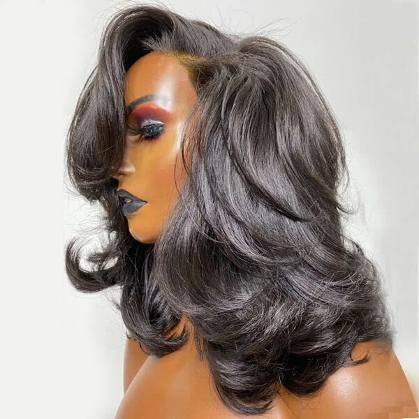 Designer Layered Short Wavy Human Hair 5x5 Lace Closure Wig