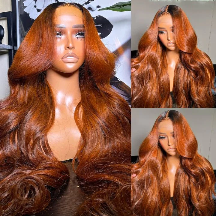 Extra 60% OFF | Flash Sale Dark Root Ginger Colored Body Wave 13x4 Lace Front /4*4 Lace Closure Wigs With Baby Hair - Amanda Hair