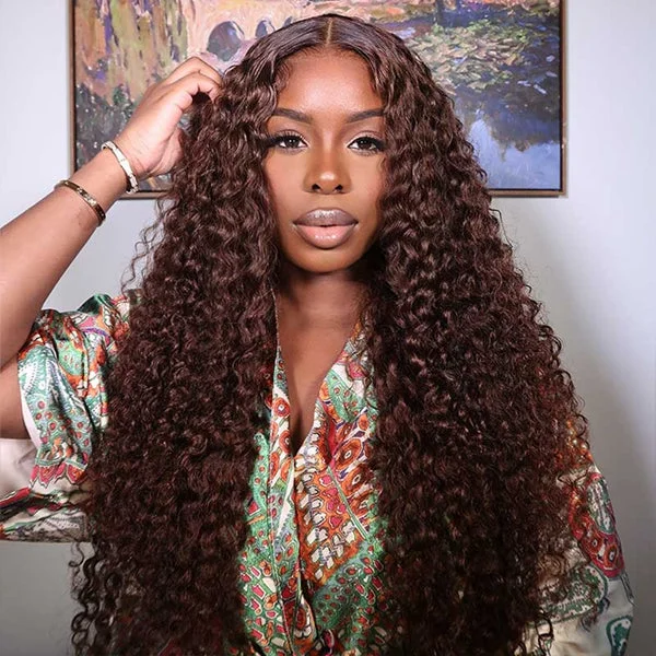 Lolly 5x5 13x4 Chestnut Dark Brown Glueless Lace Front Wig Deep Wave Wear Go Pre Plucked Colored Human Hair Wigs