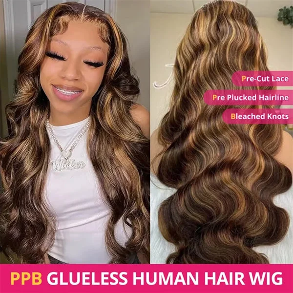 Lolly Highlight Wig 5x5 Wear Go Wigs #P4/27 Pre Plucked Bleached Knots Glueless 13x4 HD Lace Front Human Hair Wigs