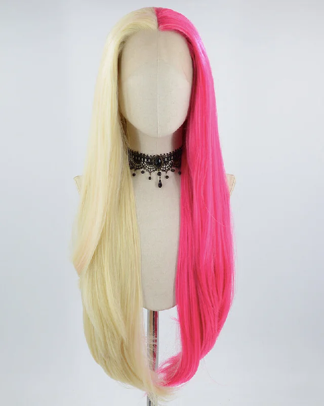 613 Blonde Half Hot Pink Synthetic Lace Front Wig WW652