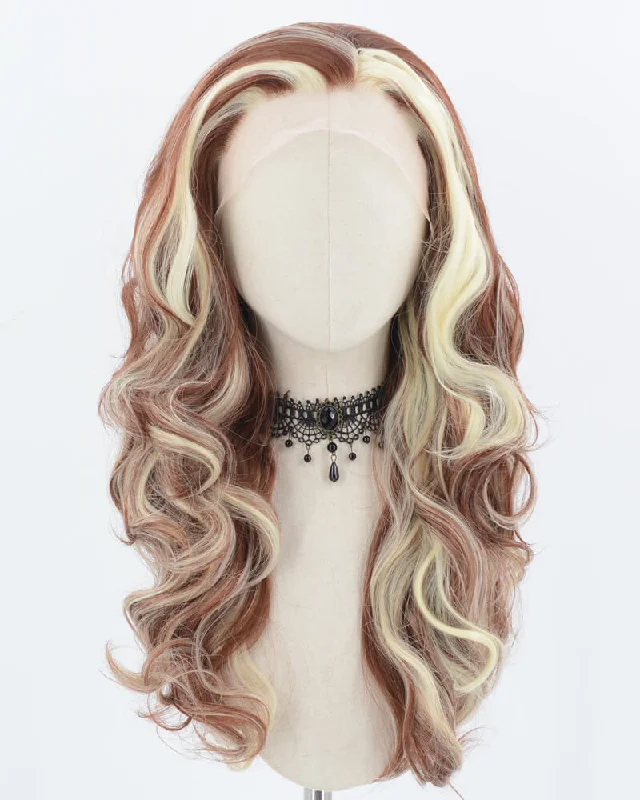 Blonde Strunk Stripe Brown Long Wavy Synthetic Lace Front Wig WW718