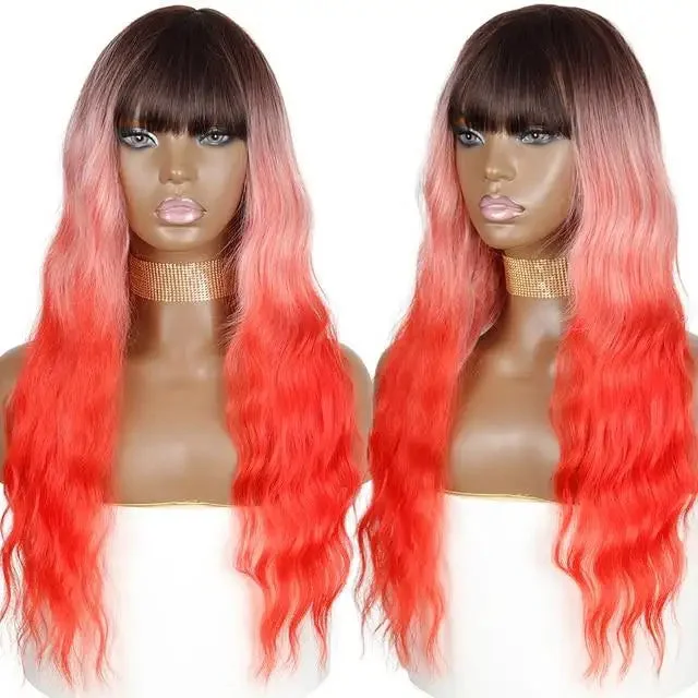 Justine Long Water Wave Synthetic Wigs With Bangs