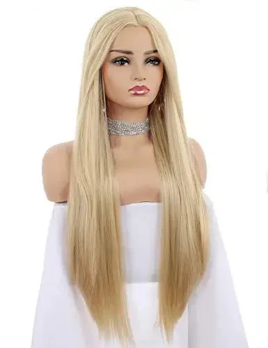 Long Straight Blonde Wig with Middle Part