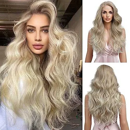 Long Wavy Blonde Wig with Side Part