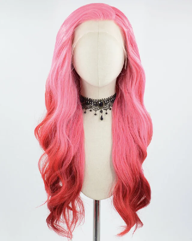 Pink Ombre Red Wavy Synthetic Lace Front Wig WW691