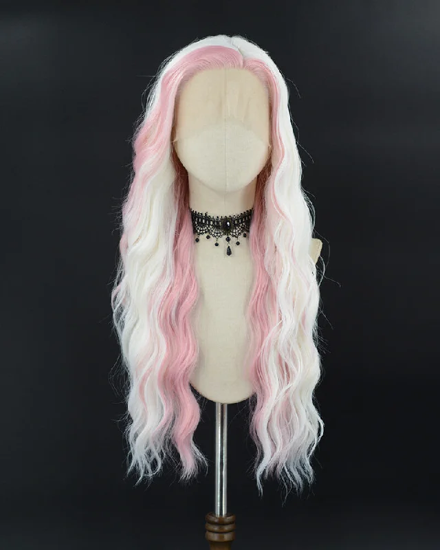 Pink White Curly Synthetic Lace Front Wig WW722