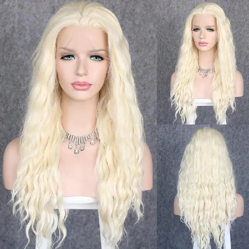 White Blonde Long Loose Curly Heat Resistant Lace Front Wigs