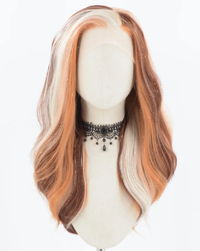 White Orange Brown Tinsel Synthetic Lace Front Wig WW711