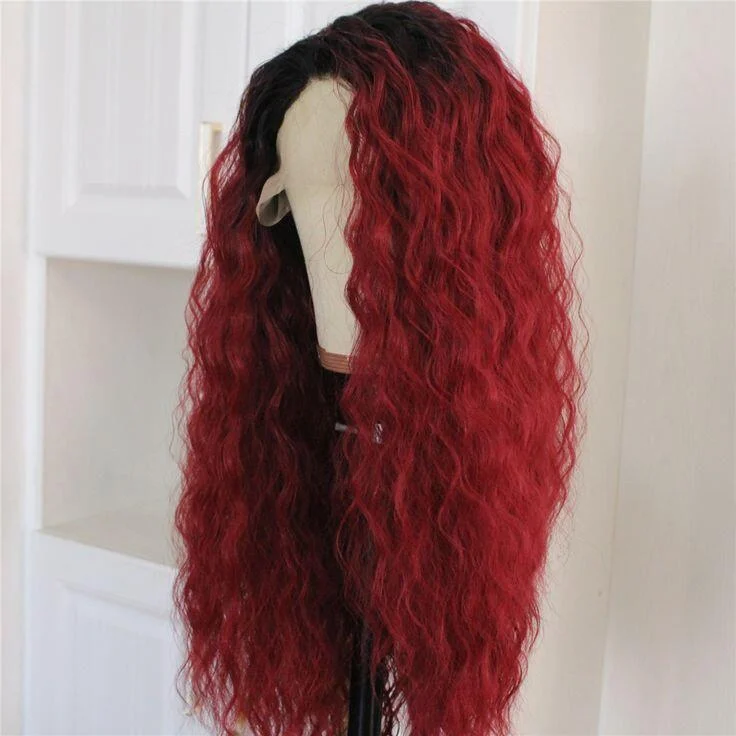 13x4 Lace Frontal Wig Deep Wave Human Hair Ombre 1B/burg Wine Red Colored 180% Density Wig For Women