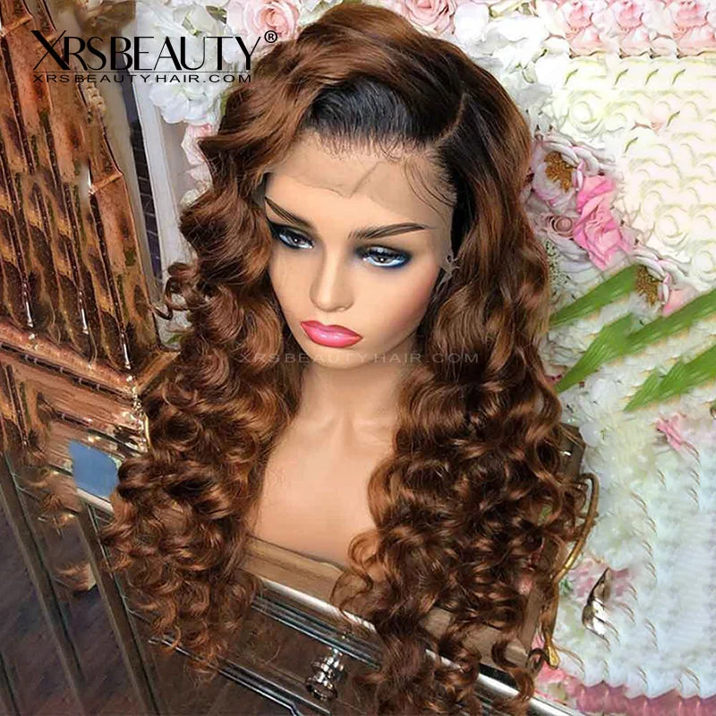 Brown Omber Loose Wave 13x4 Front Lace Wig Human Hair [CFW39]