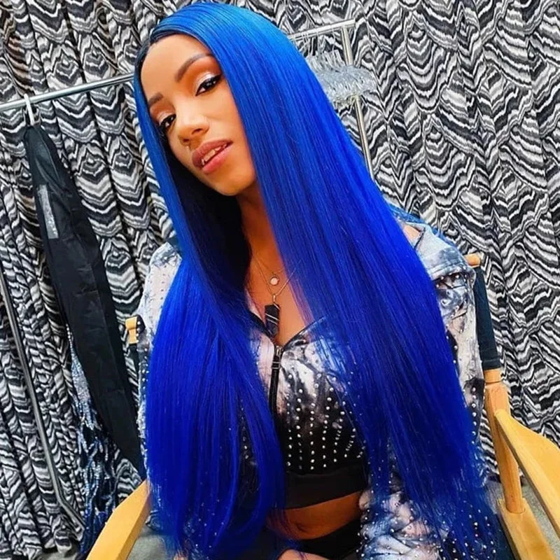 Midnight Blue Straight Hair HD Transparent 13x4 Lace Frontal Wig PrePlucked Glueless Human Hair Wigs