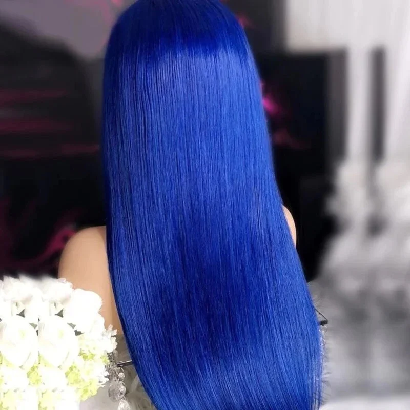 Midnight Blue Straight Hair HD Transparent 13x4 Lace Frontal Wig PrePlucked Glueless Human Hair Wigs