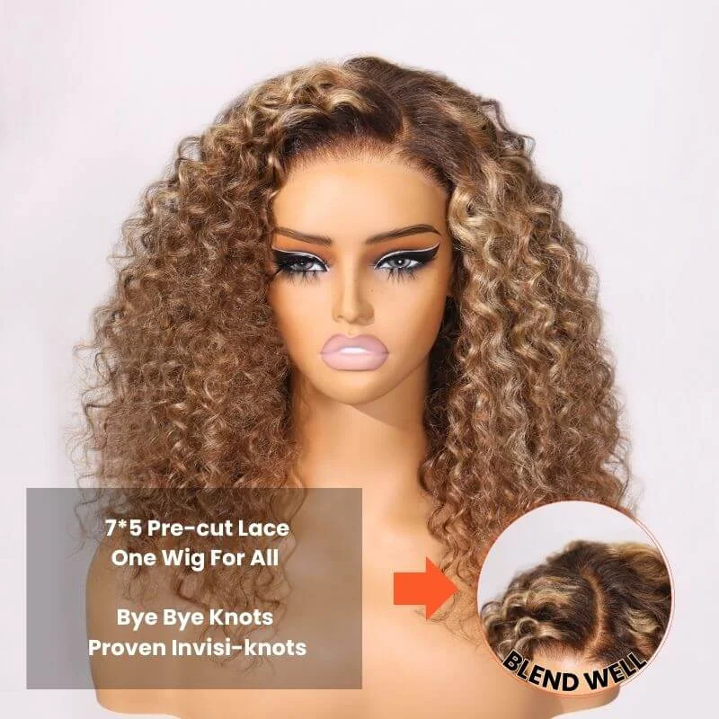 Sunber Ombre Blonde Highlight Best Curly Wig 7x5 Pre-cut Lace Human Hair Wigs With Bye Bye Knots Flash Sale