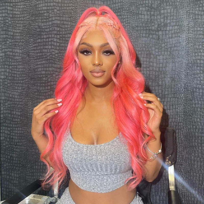 Tuneful Special Customise Ombre Pink Colored 13x4 13x6 Lace Front Human Hair 613 Frontal Wigs 210% Density