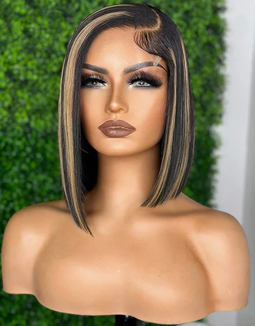 Piano Honey Color Glueless Straight 7X5 Bob Lace Wig C Part Human Hair Wigs